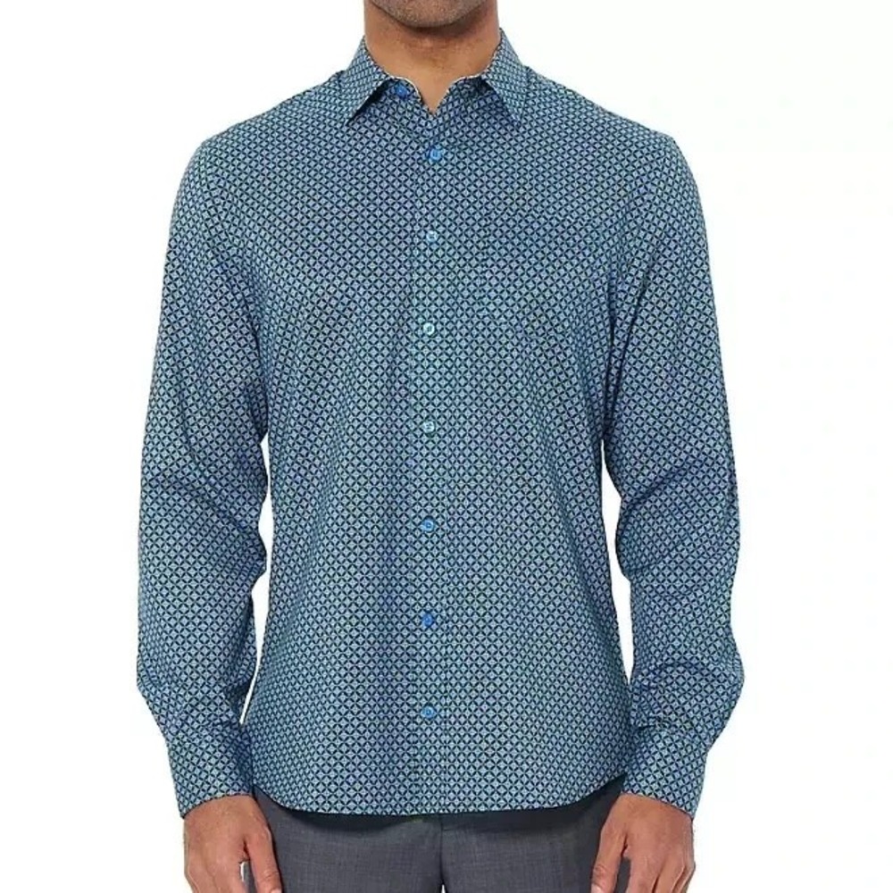 Nick Graham Men Everywhere Performance Stretch Sport Shirt Small Green Geometric